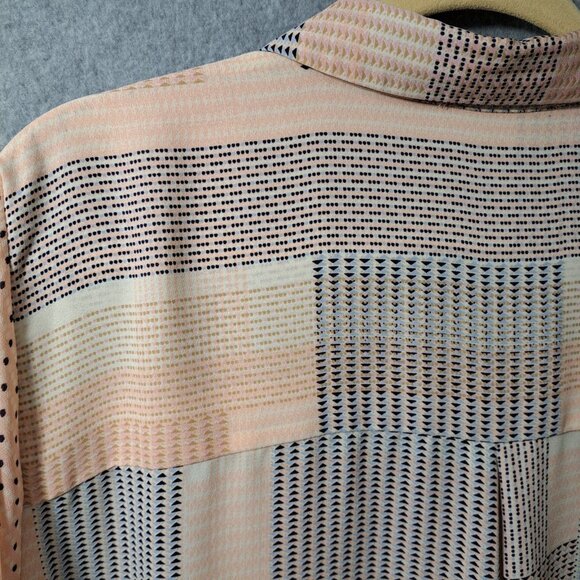 Rose+Olive Women 3X Plus Size Blouse Button 3/4 Sleeve Geometric Poly Peach Blue - Picture 10 of 16